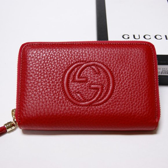 Gucci Soho Red Leather Zip Around Wallet Purse - Picture 1 of 7